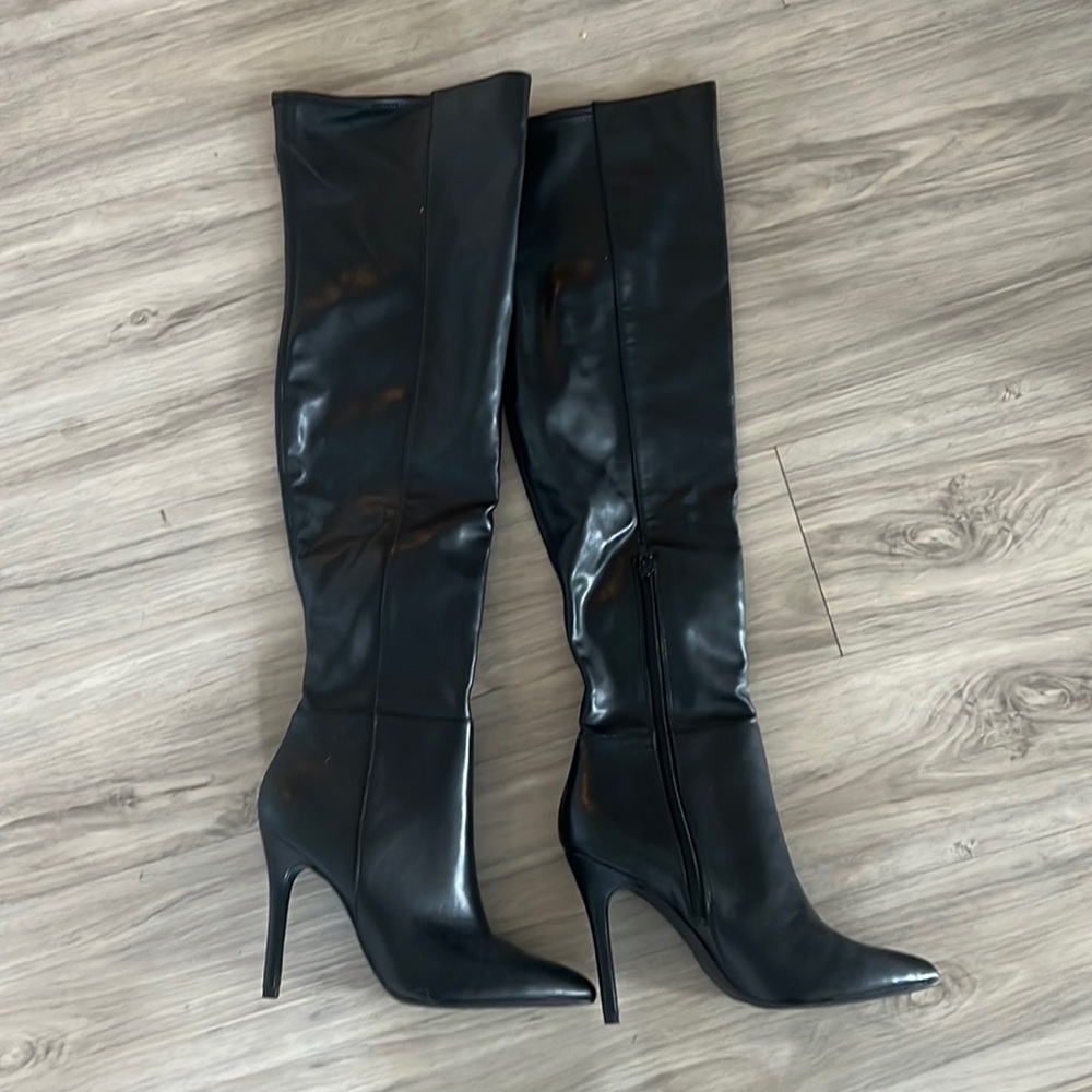 Faux Leather Knee High Boots